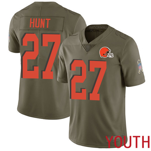 Cleveland Browns Kareem Hunt Youth Olive Limited Jersey #27 NFL Football 2017 Salute To Service